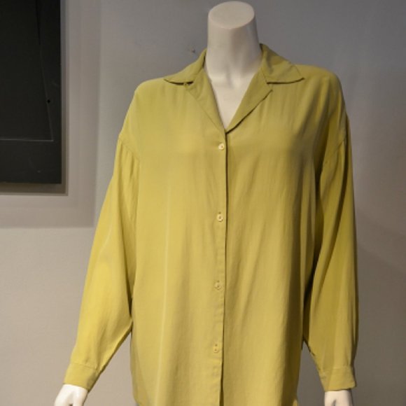 Out of the Blue Yello-Green Silk Tunique Shirt - Picture 1 of 7